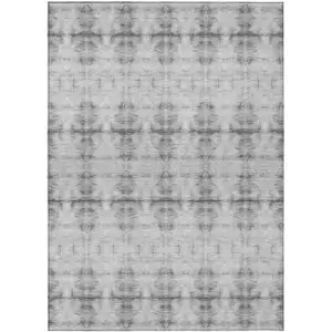 Photo of Silver And Gray Geometric Washable Indoor Outdoor Area Rug