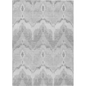 Photo of Silver And Gray Ikat Washable Indoor Outdoor Area Rug