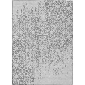 Photo of Silver And Gray Medallion Washable Indoor Outdoor Area Rug