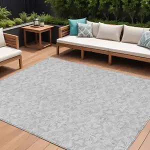 Photo of Silver And Gray Medallion Washable Indoor Outdoor Area Rug