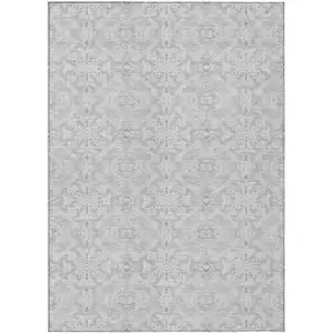 Photo of Silver And Gray Medallion Washable Indoor Outdoor Area Rug