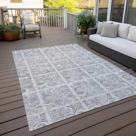 Silver And Gray Medallion Washable Indoor Outdoor Area Rug Photo 7