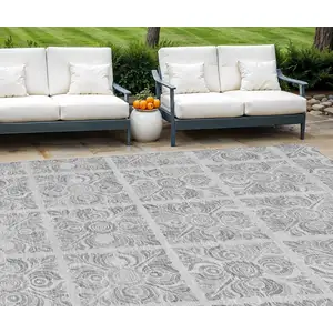 Photo of Silver And Gray Medallion Washable Indoor Outdoor Area Rug