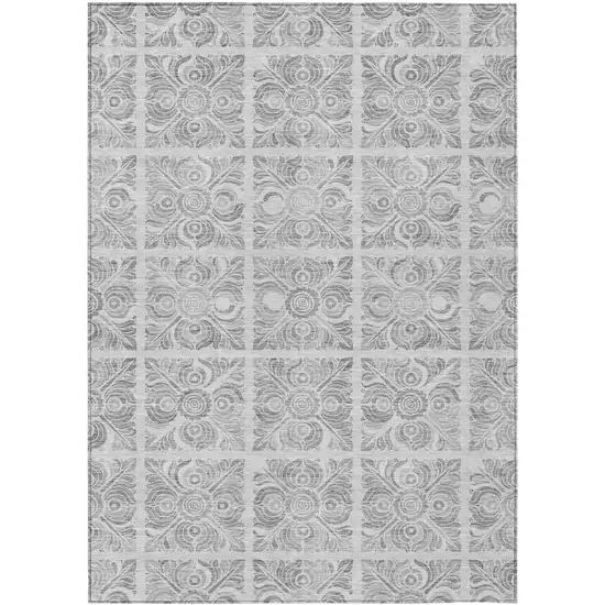 Silver And Gray Medallion Washable Indoor Outdoor Area Rug Photo 2