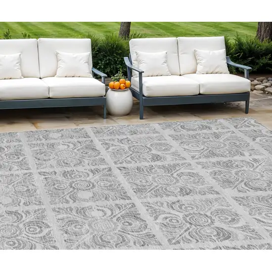 Silver And Gray Medallion Washable Indoor Outdoor Area Rug Photo 1