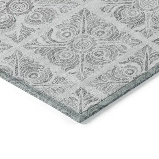 Silver And Gray Medallion Washable Indoor Outdoor Area Rug Photo 5