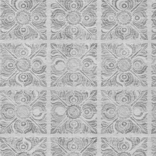 Silver And Gray Medallion Washable Indoor Outdoor Area Rug Photo 6