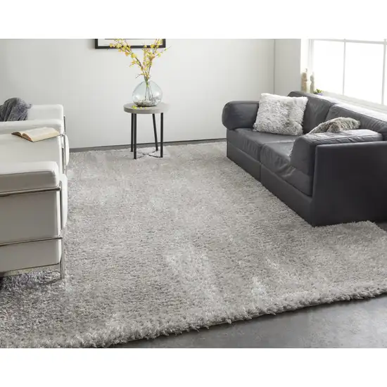 Silver And Gray Shag Power Loom Stain Resistant Area Rug Photo 6