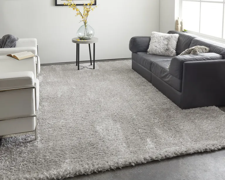 Silver And Gray Shag Power Loom Stain Resistant Area Rug Photo 4