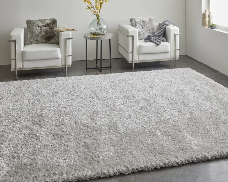 Silver And Gray Shag Power Loom Stain Resistant Area Rug Photo 5