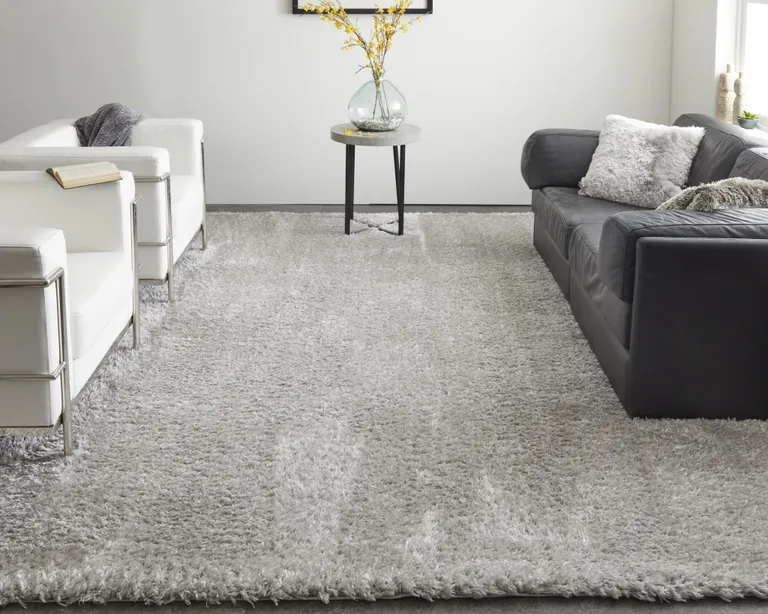 Silver And Gray Shag Power Loom Stain Resistant Area Rug Photo 3