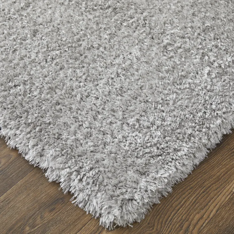 Silver And Gray Shag Power Loom Stain Resistant Area Rug Photo 1