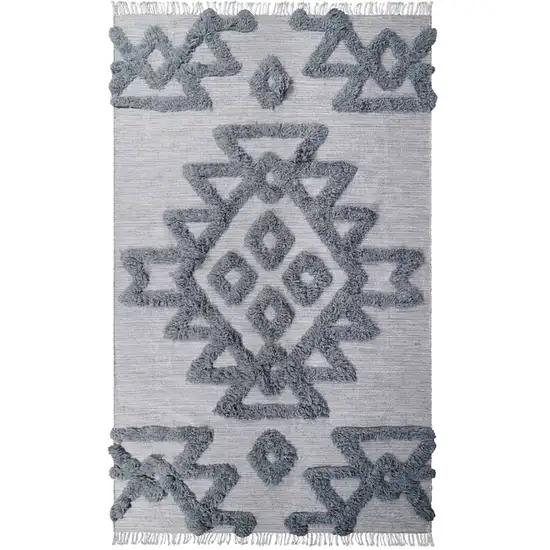 Silver And Grey Wool Geometric Flatweave Handmade Stain Resistant Area Rug With Fringe Photo 1