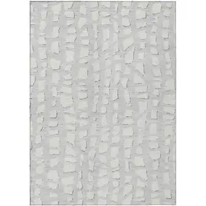 Photo of Silver And Ivory Abstract Washable Indoor Outdoor Area Rug