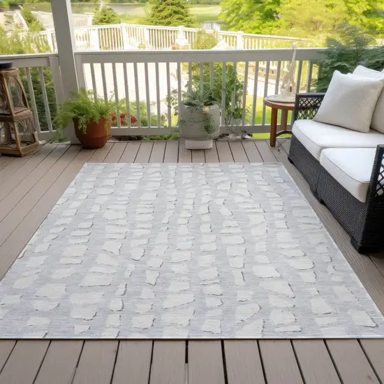 Silver And Ivory Abstract Washable Indoor Outdoor Area Rug Photo 6