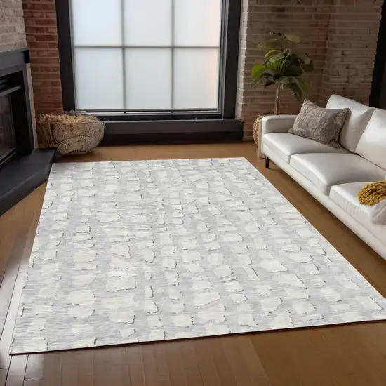 Silver And Ivory Abstract Washable Indoor Outdoor Area Rug Photo 8