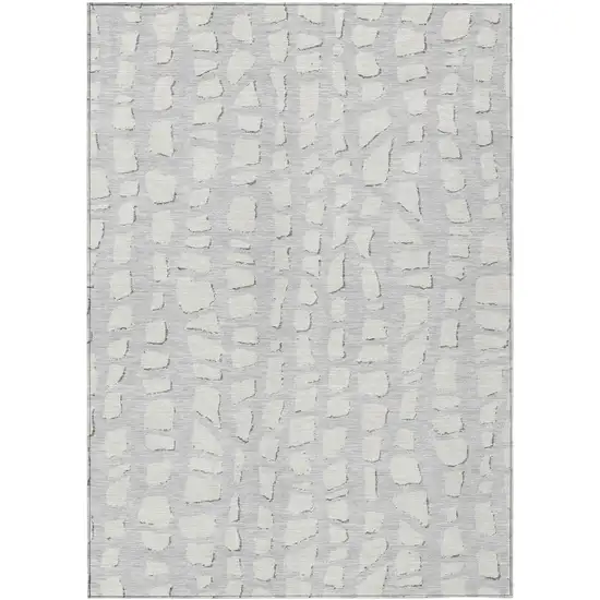 Silver And Ivory Abstract Washable Indoor Outdoor Area Rug Photo 1