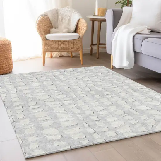 Silver And Ivory Abstract Washable Indoor Outdoor Area Rug Photo 7