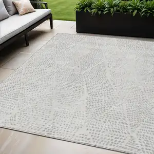 Photo of Silver And Ivory Geometric Washable Indoor Outdoor Area Rug