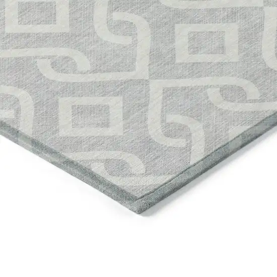 Silver And Ivory Geometric Washable Indoor Outdoor Area Rug Photo 4