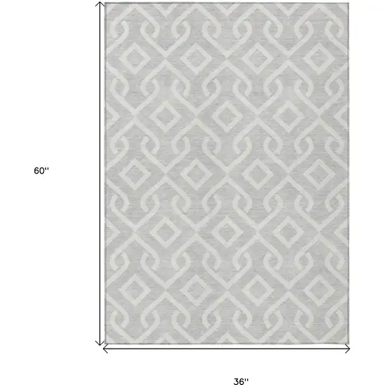 Silver And Ivory Geometric Washable Indoor Outdoor Area Rug Photo 3