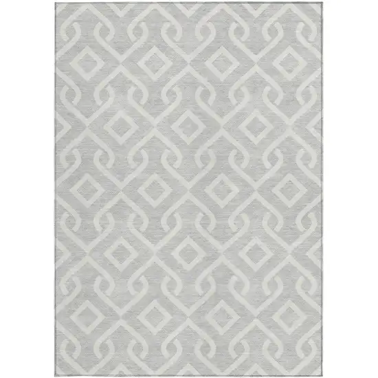 Silver And Ivory Geometric Washable Indoor Outdoor Area Rug Photo 5