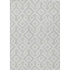 Photo of Silver And Ivory Geometric Washable Indoor Outdoor Area Rug