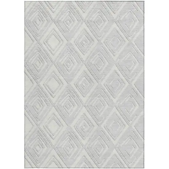 Silver And Ivory Geometric Washable Indoor Outdoor Area Rug Photo 7