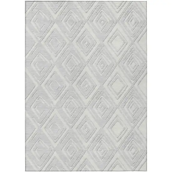 Silver And Ivory Geometric Washable Indoor Outdoor Area Rug Photo 2