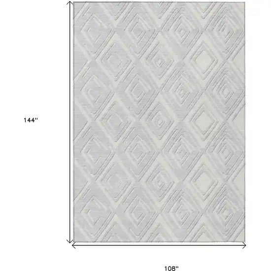 Silver And Ivory Geometric Washable Indoor Outdoor Area Rug Photo 3