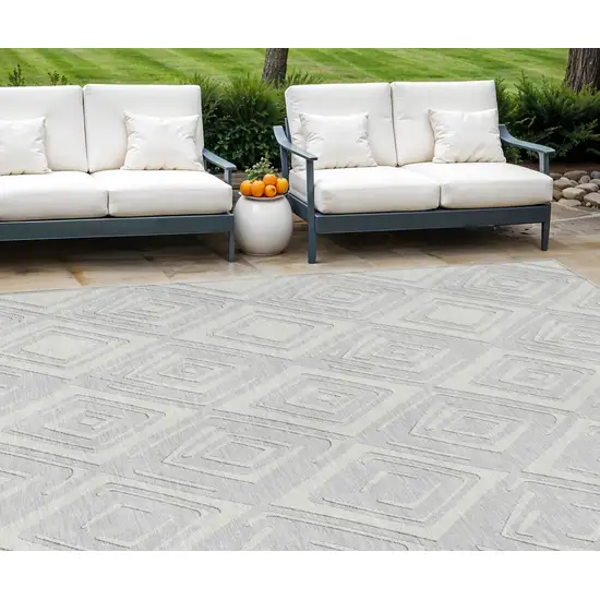 Silver And Ivory Geometric Washable Indoor Outdoor Area Rug Photo 1