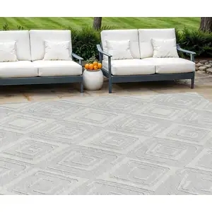 Photo of Silver And Ivory Geometric Washable Indoor Outdoor Area Rug