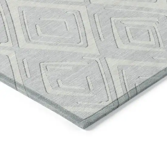 Silver And Ivory Geometric Washable Indoor Outdoor Area Rug Photo 5