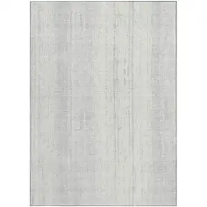 Photo of Silver And Ivory Striped Washable Indoor Outdoor Area Rug