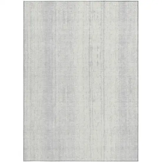 Silver And Ivory Striped Washable Indoor Outdoor Area Rug Photo 7