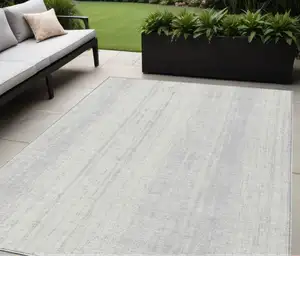 Photo of Silver And Ivory Striped Washable Indoor Outdoor Area Rug