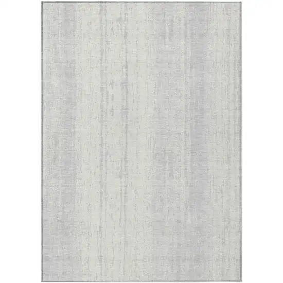 Silver And Ivory Striped Washable Indoor Outdoor Area Rug Photo 2