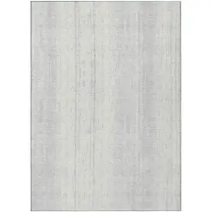 Photo of Silver And Ivory Striped Washable Indoor Outdoor Area Rug