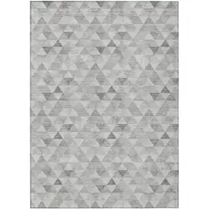 Photo of Silver Beige And Taupe Geometric Washable Indoor Outdoor Area Rug