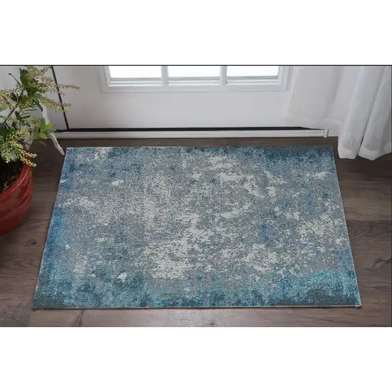 Blue and Silver Abstract Area Rug Photo 1