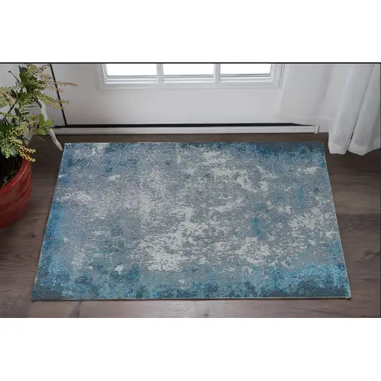 Blue and Silver Abstract Area Rug Photo 1