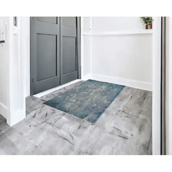 3'X5' Silver Blue Machine Woven Abstract Smudge Indoor Area Rug Photo 2