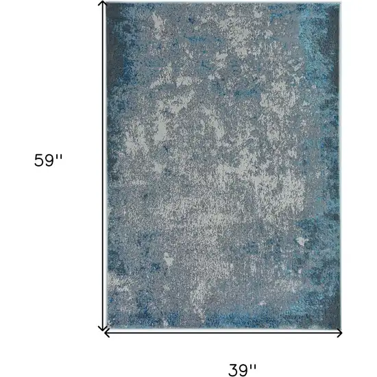 3'X5' Silver Blue Machine Woven Abstract Smudge Indoor Area Rug Photo 5