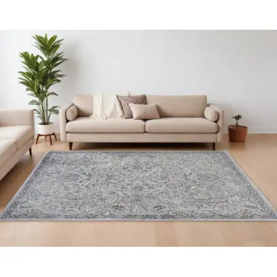 Silver Blue Machine Woven Traditional Floral Indoor Area Rug Photo 2