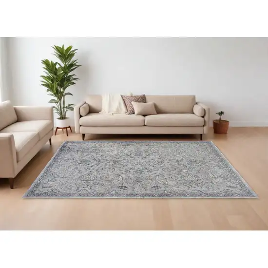 Silver Blue Machine Woven Traditional Floral Indoor Area Rug Photo 1