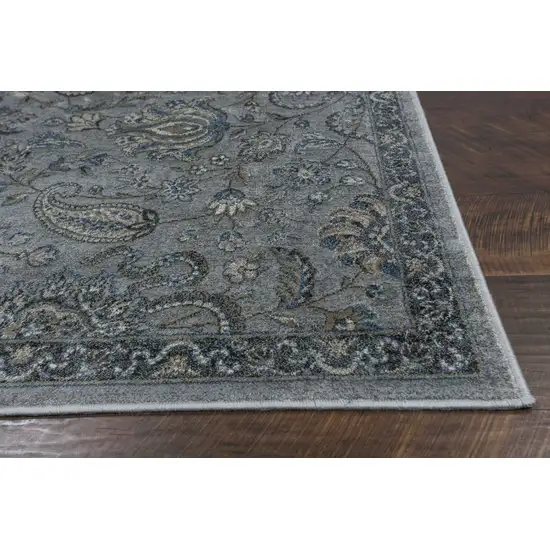 Silver Blue Machine Woven Traditional Floral Indoor Area Rug Photo 4