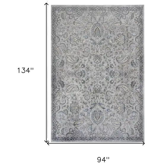 Silver Blue Machine Woven Traditional Floral Indoor Area Rug Photo 3