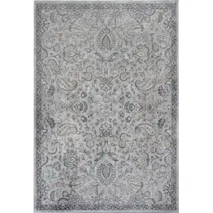 Photo of Silver Blue Machine Woven Traditional Floral Indoor Area Rug