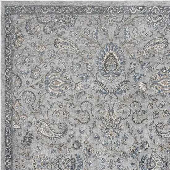 Silver Blue Machine Woven Traditional Floral Indoor Area Rug Photo 3