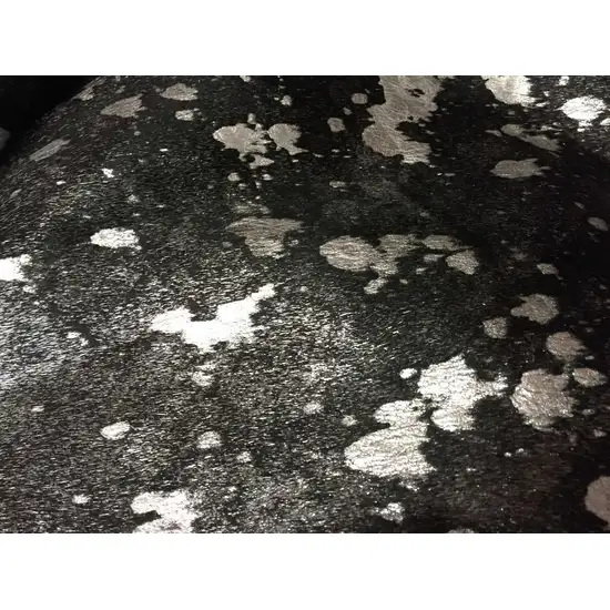 Silver Devore on Black Stenciled Cowhide Rug Photo 2